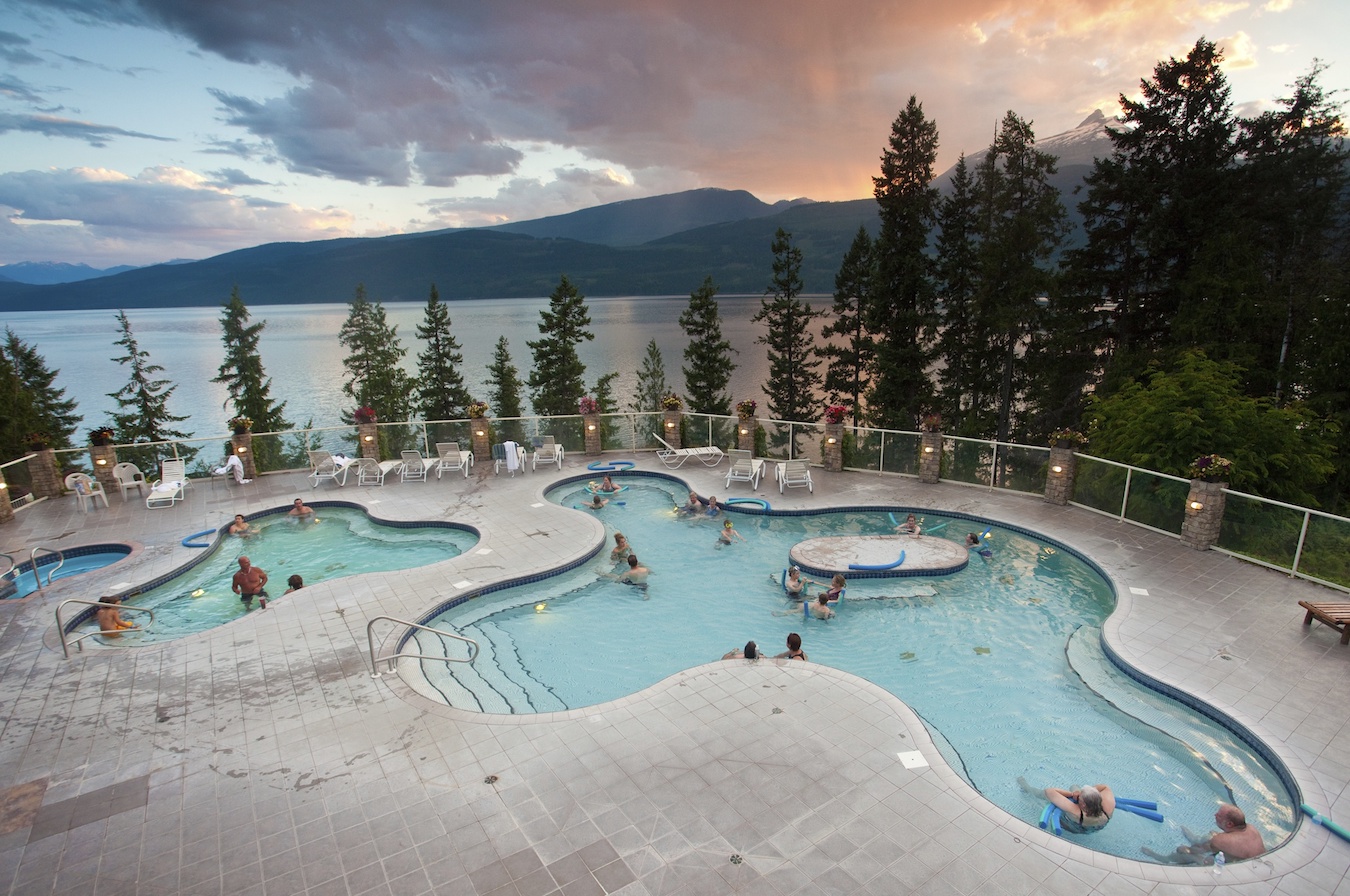 Sun setting in the Monashees at Halcyon Hot Springs Resort; photo by Andrew...